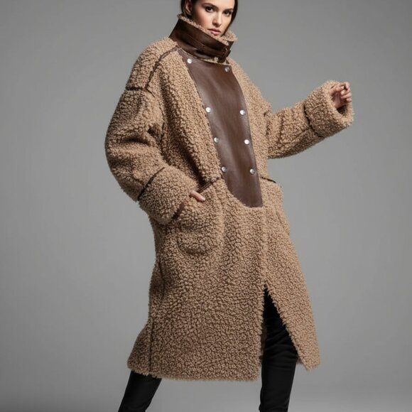 $598 OOF WEAR Italy reversible faux shearling coat US L / IT 44 - Picture 3 of 16